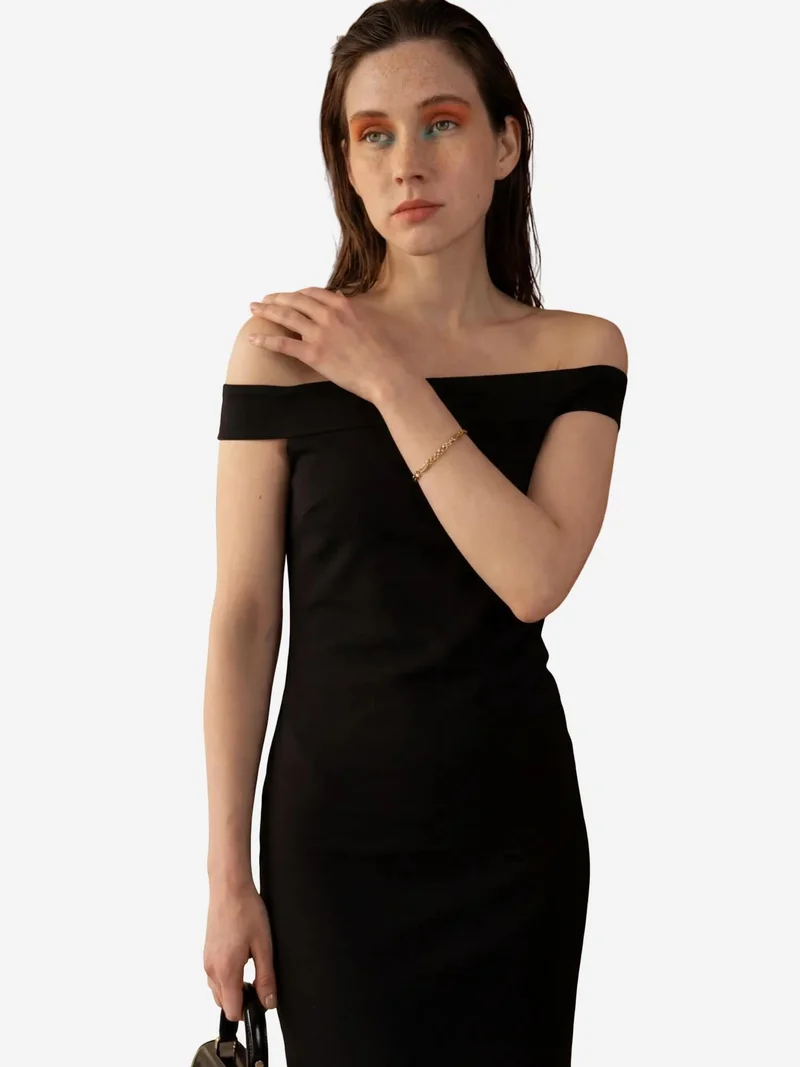 MY FASHION Black MY FASHION Off Shoulder Bodycon Maxi Dress with Slit for Women | Best Price UAE